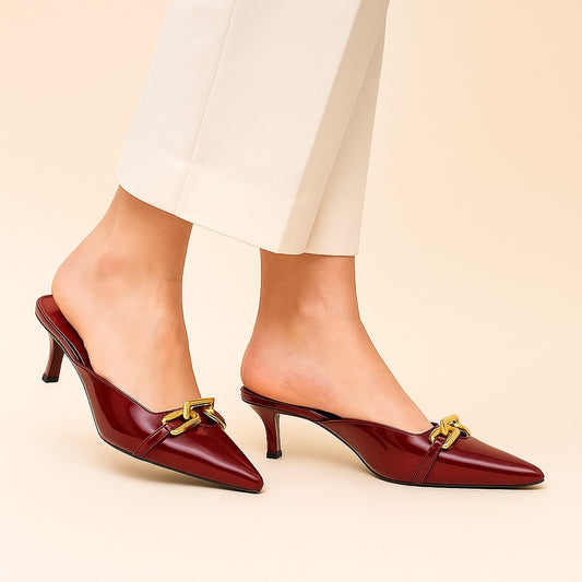 Maroon Chain Mules ZM-1010