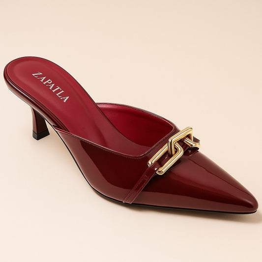 Maroon Chain Mules ZM-1010