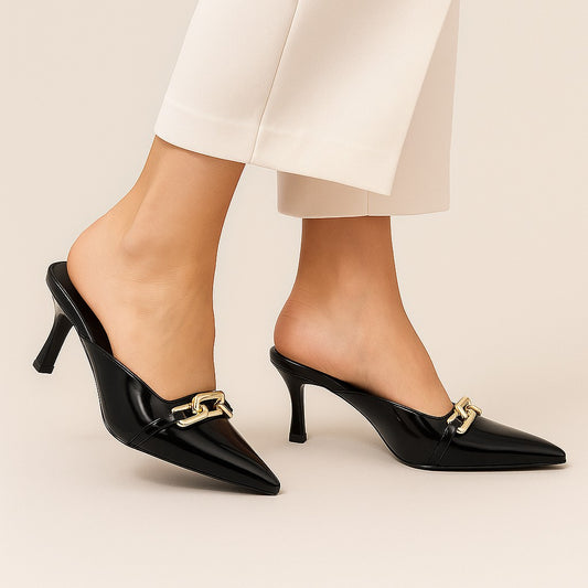 Black Chain Mules ZM-1010