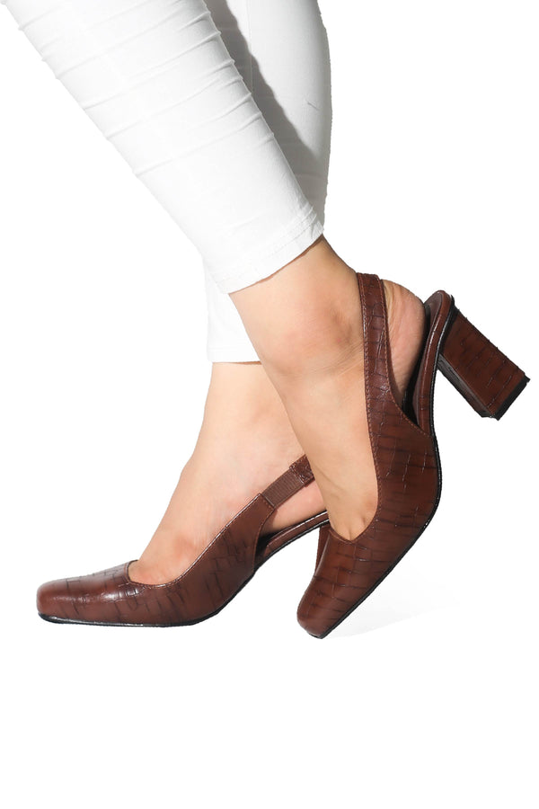 Chocolate Sling Back Pumps ZM-1007