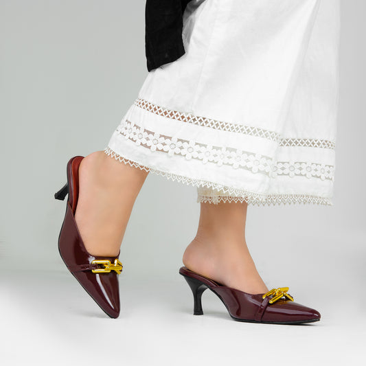 Maroon Chain Mules ZM-1010