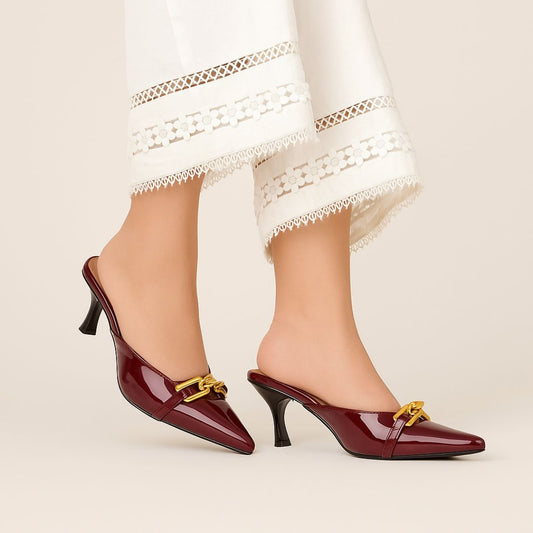 Maroon Chain Mules ZM-1010