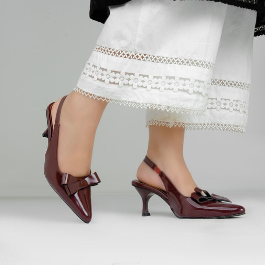 Maroon Bow Sling Back ZM-1011