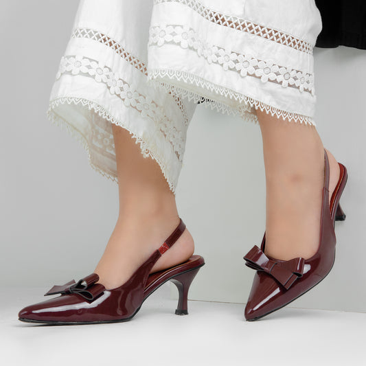 Maroon Bow Sling Back ZM-1011