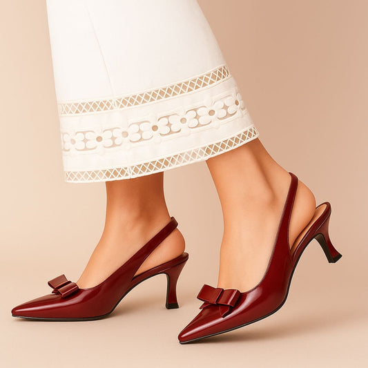 Maroon Bow Sling Back ZM-1011