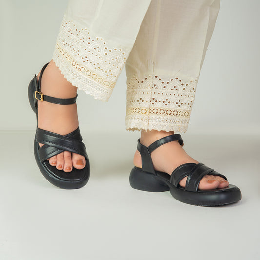 Black Cross Strap Sandals ZW-1510