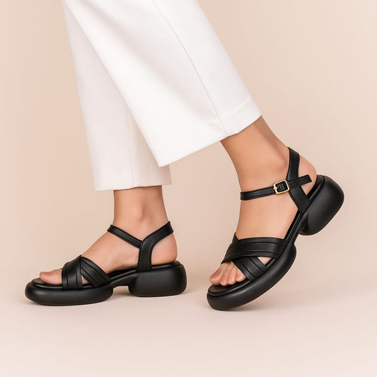 Black Cross Strap Sandals ZW-1510