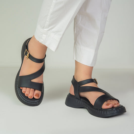 Black Strappy Comfort Sandals ZW-1518