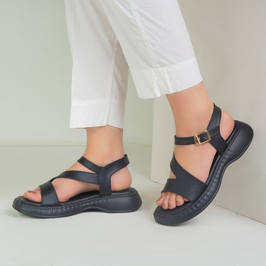 Black Strappy Comfort Sandals ZW-1518