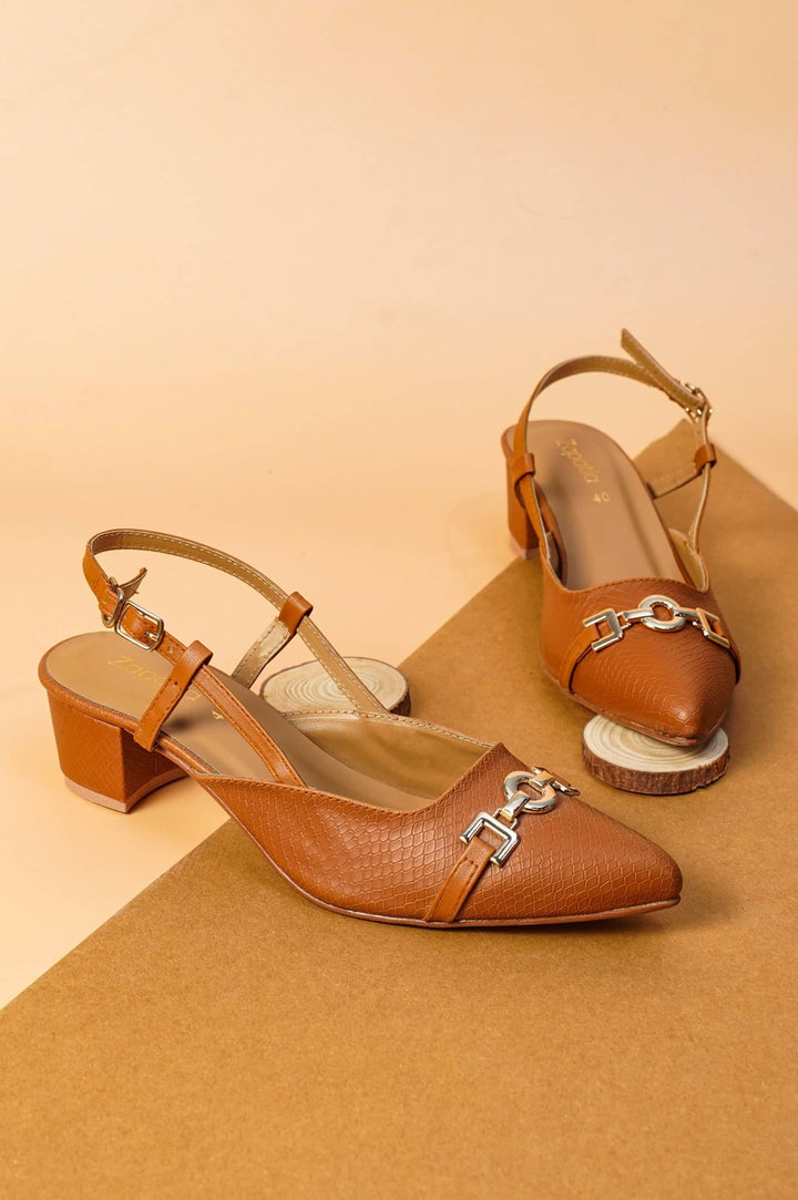 Brown Buckled Square Ankle Strap Court Shoes by Zapatla cs22 - Zapatla