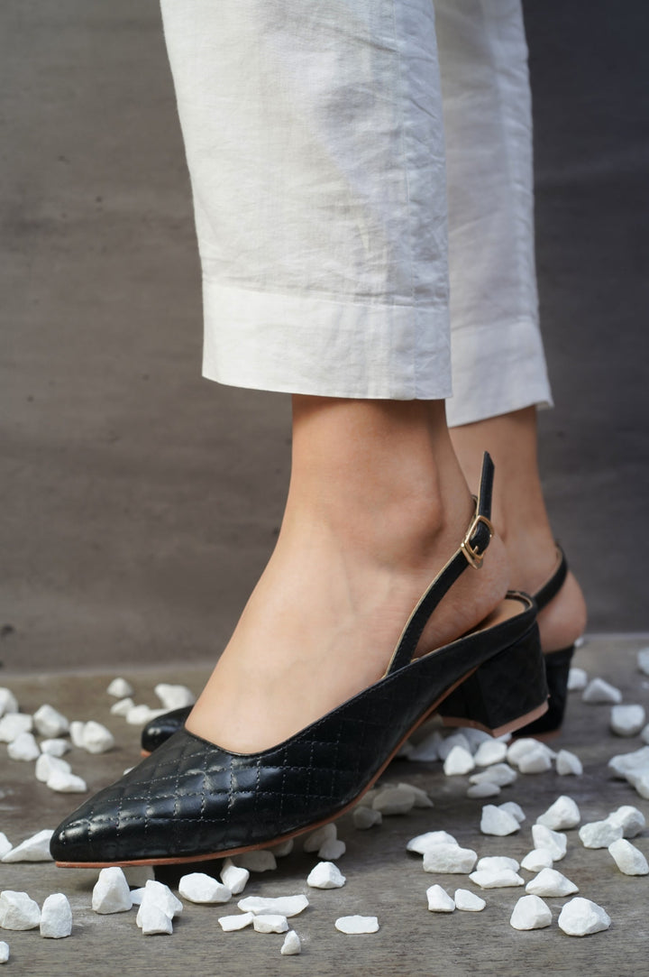 Black Square Ankle Strap Court Shoes by Zapatla cs21 - Zapatla